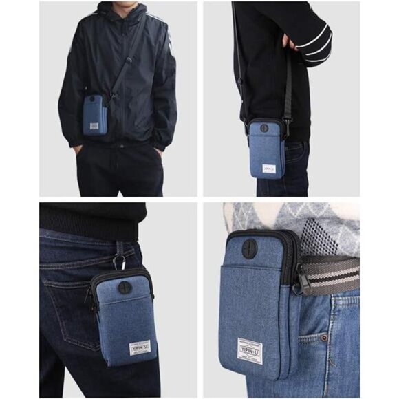 3-Layers Waterproof Cell Phone Pouch Crossbody Purse Oxford Fabric Belt Bag - Picture 2 of 8